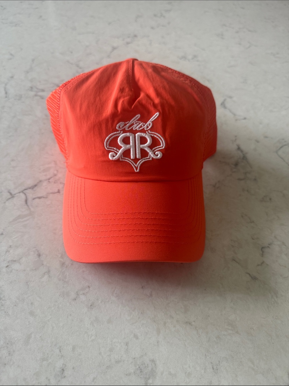 NWT Roller Rabbit Coral/ orange Trucker Hat with Embroidered 'club RR' Logo